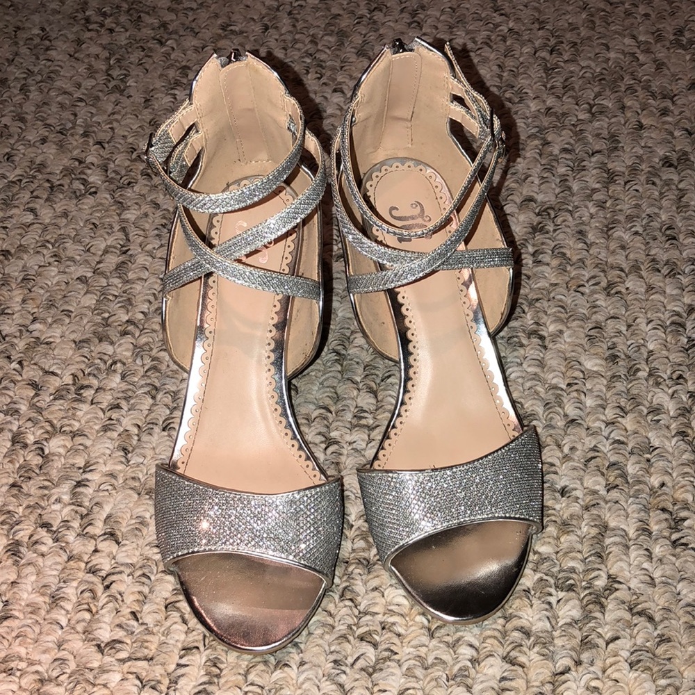 Sparkly silver strappy high heels